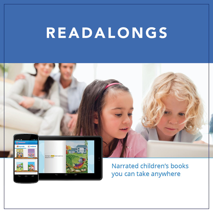 Two children reading along on a handheld device