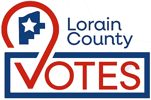 Graphic saying "Lorain County Votes" with image of Lorain County with a Star in it