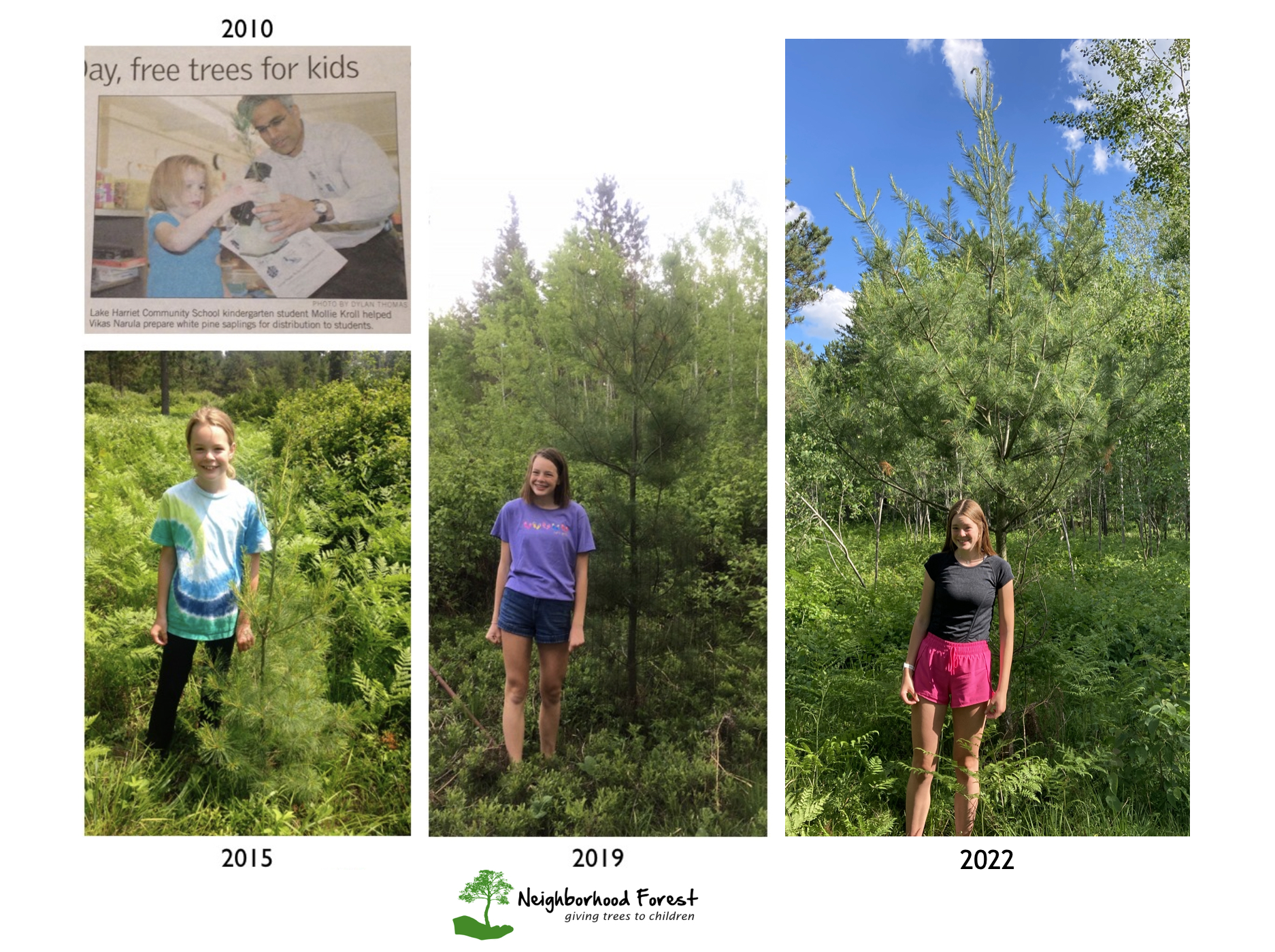 Girl with tree growth over the years 2015-2022